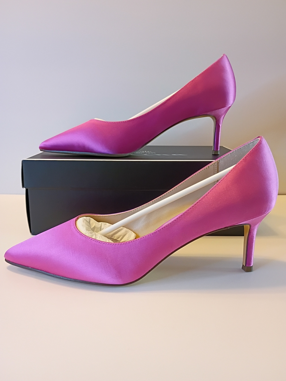 Nina Satin Pointed-Toe Pumps in Fuchsia Pink